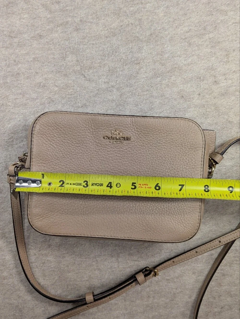 Coach Pebbled Leather Crossbody Jamie Camera Bag Taupe Beige Purse Compact